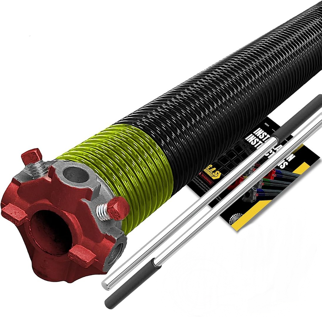 Garage Door Torsion Spring 207x1.75x24 Includes 1 in. Steel Bearing, and Winding Bars for Left Side of Garage Door Precision E-Coating 30,000 Cycles (Red Cone)