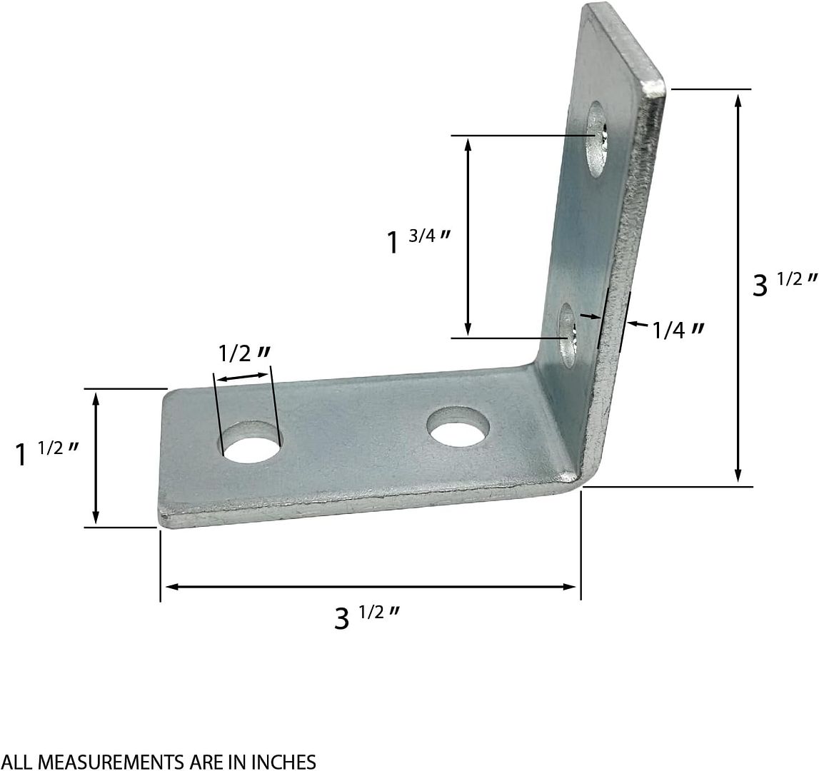 4 Hole, L Shaped 90 Degree Connector Bracket for All 1-5/8" Strut Channel - Heavy Duty, Electro-Galvanized