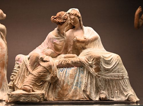100BC ... terracotta group of 2 seated ladies