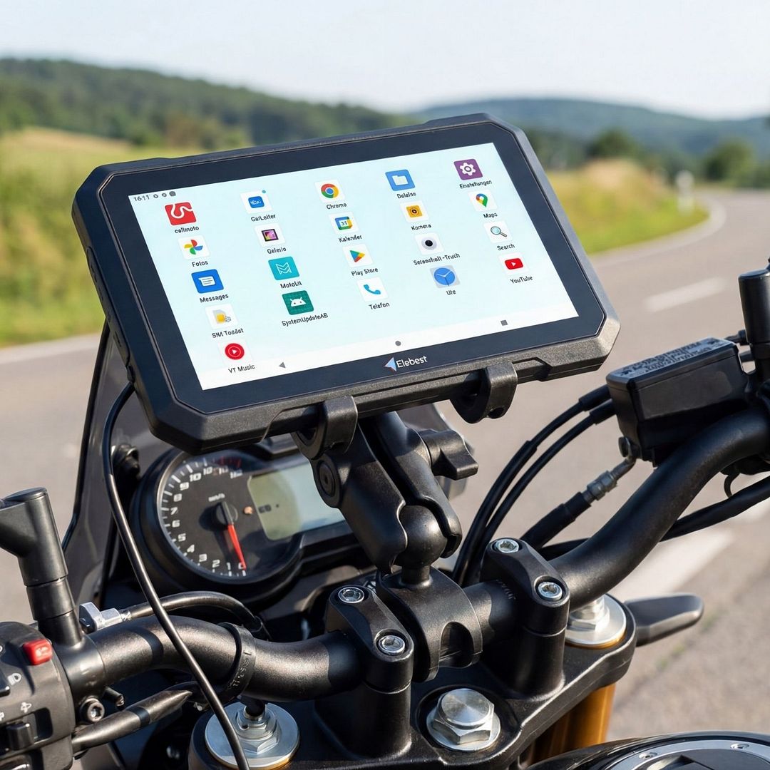 Elebest A1207 Android 12 Motorrad Navi Google Play 7 Zoll 1000 Nits IP68