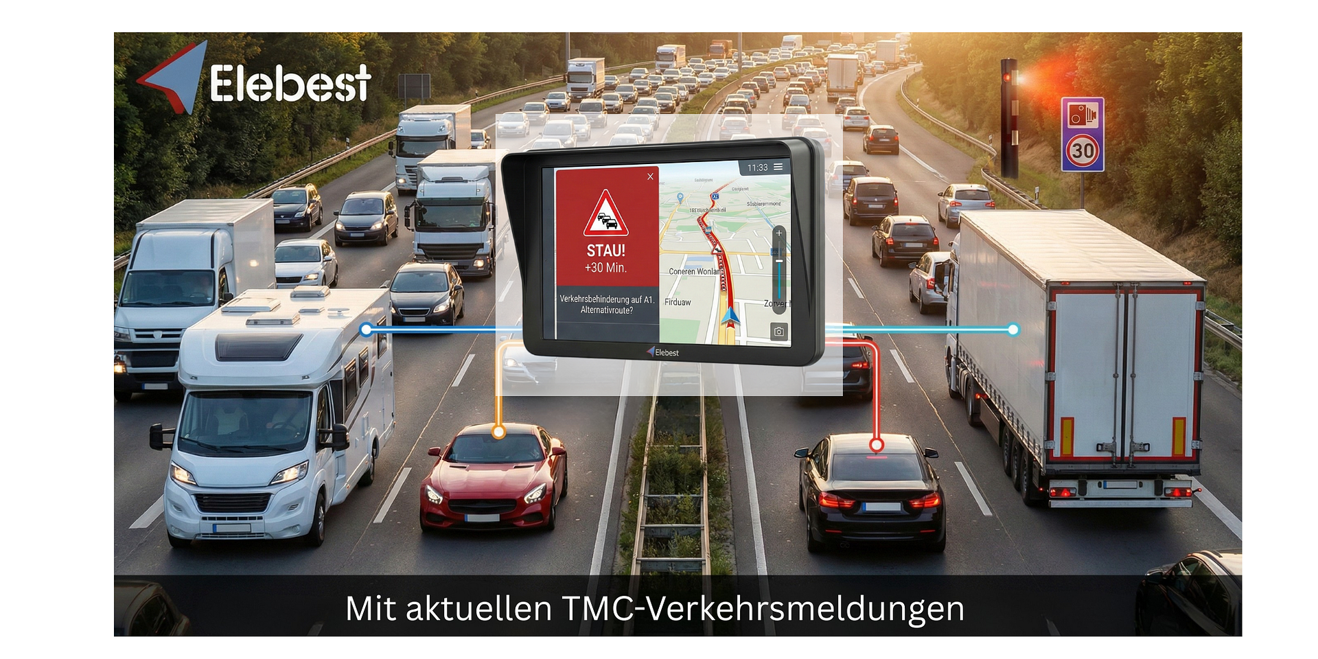 Elebest 90+ TMC Truck LKW Navigationsgerät mit Stauumfahrung