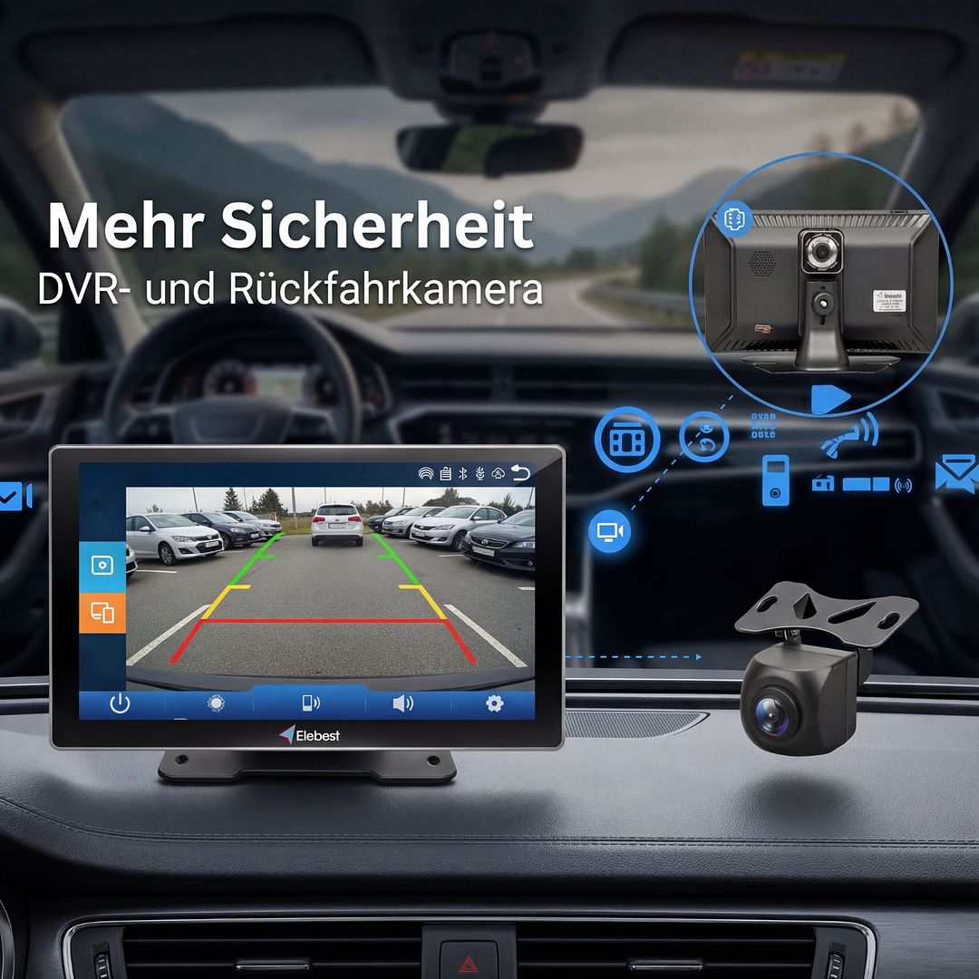 Elebest CarPlay 1070 – 7 Zoll Auto Navi mit Dashcam und Rückfahrkamera