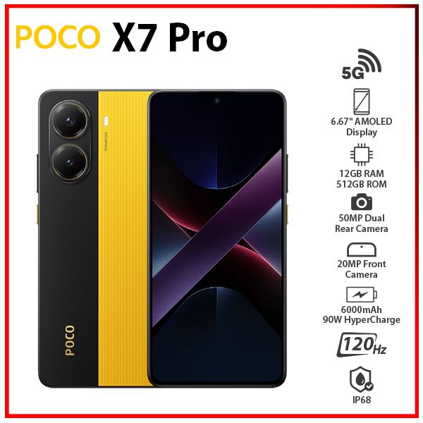 POCO X7 Pro イエロー 12GB RAM 512GB ROM 本体 Xiaomi Poco X7 Pro 5G Dual SIM Yellow 512GB and 12GB RAM
