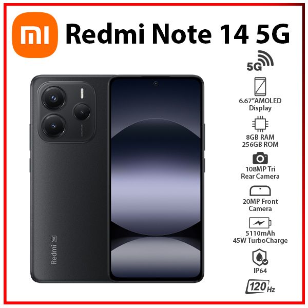 Xiaomi Redmi Note 14 5G 8GB+256GB BLACK Dual SIM Unlocked