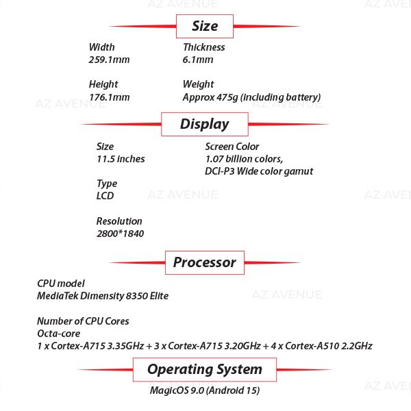 Wi-Fi) HONOR Pad V9 GREY 12GB+256GB Octa Core Bluetooth Android PC