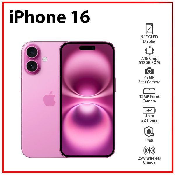 New) Apple iPhone 16 5G 8GB+512GB PINK Dual SIM Unlocked iOS
