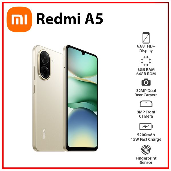 Redmi A5 Dual SIM Sandy Gold 128GB and 4GB RAM