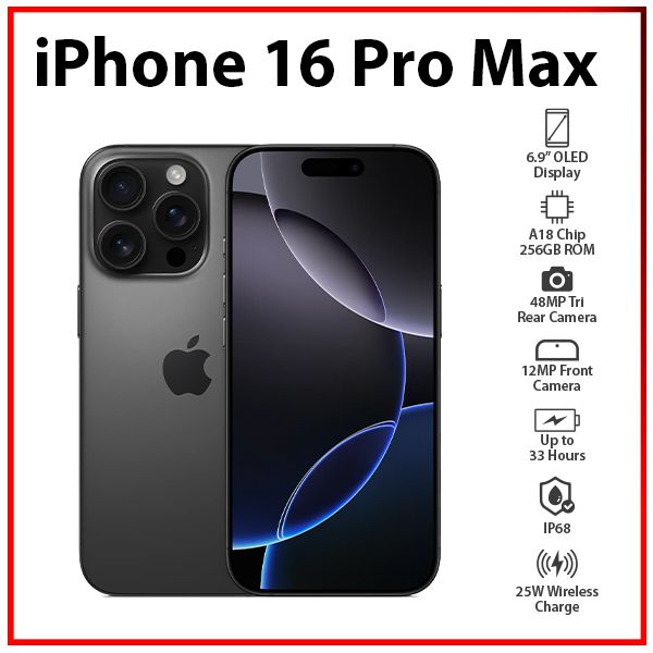 Apple iPhone 16 Pro Max 8GB+256GB BLACK TITANIUM Unlocked iOS Cell