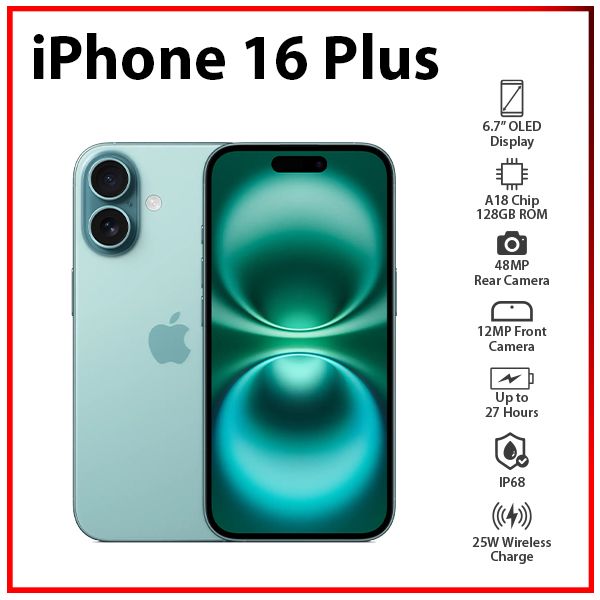 Apple iPhone 16 Plus 5G 8GB+128GB TEAL Dual SIM Unlocked iOS Cell