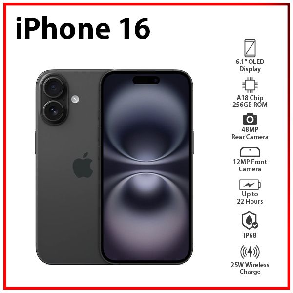 New) Apple iPhone 16 5G 8GB+256GB BLACK Dual SIM Unlocked