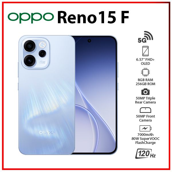 OPPO Reno15 F 5G AURORA BLUE 8GB+256GB Dual SIM Unlocked Android