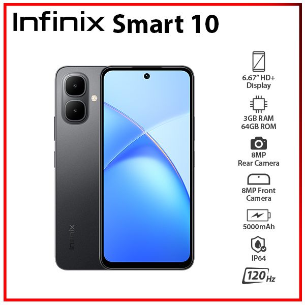 New) Infinix Smart 10 3GB+64GB BLACK Dual SIM Unlocked Android