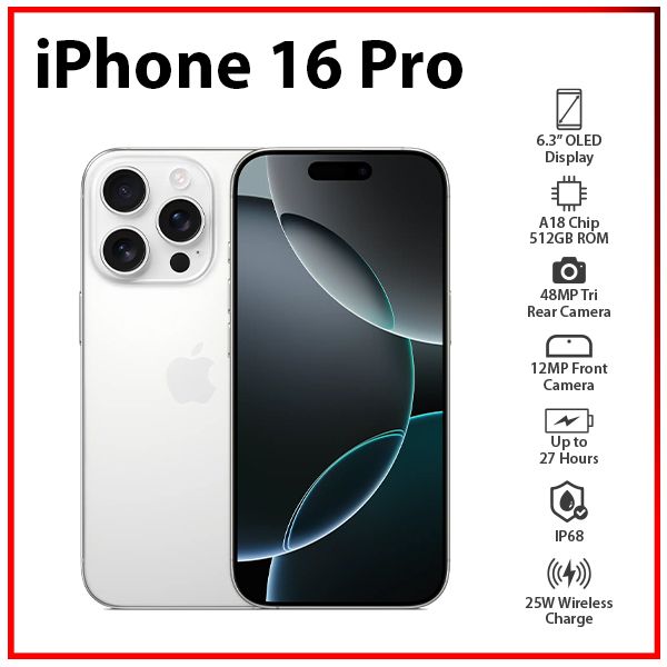 Apple iPhone 16 Pro 8GB+512GB WHITE TITANIUM Dual SIM Unlocked iOS