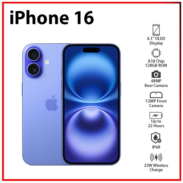 Apple iPhone 16 5G 8GB+128GB ULTRAMARINE Dual SIM Unlocked iOS