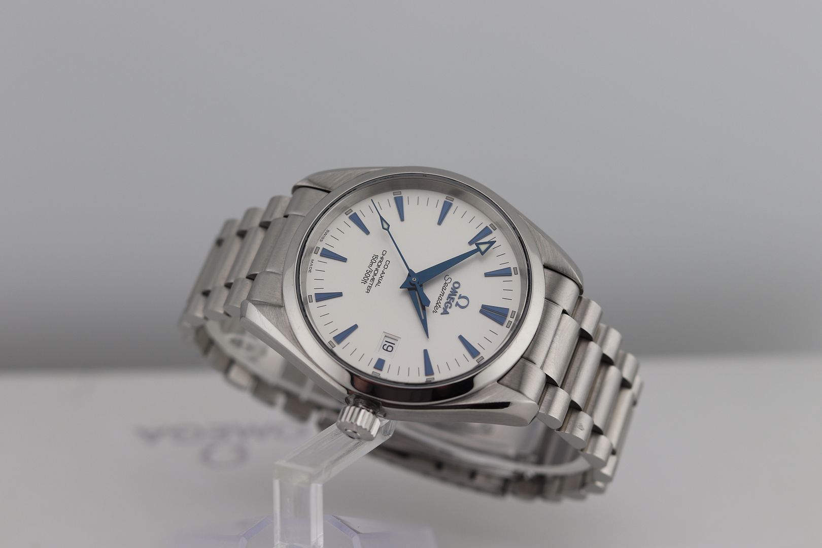 RARE! Omega Seamaster 150M Aqua Terra Co-Axial White w/ Blue Hands 2503.33 Gent's Full Size 39.2mm #3624
