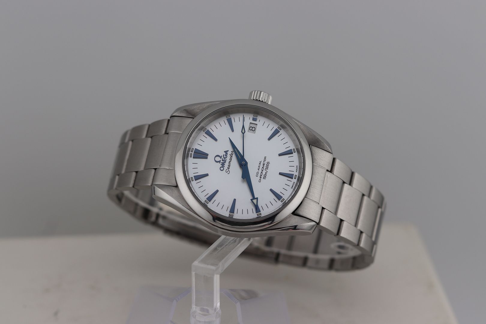 Rare JDM Omega Seamaster 150M Aqua Terra Co-Axial MOP Dial w/ Blue Hands 2504.70 Men's Mid Size 36mm w/  Box/Papers!  #3436