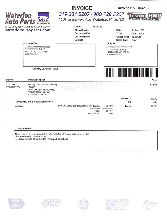 243Insight battery receipt