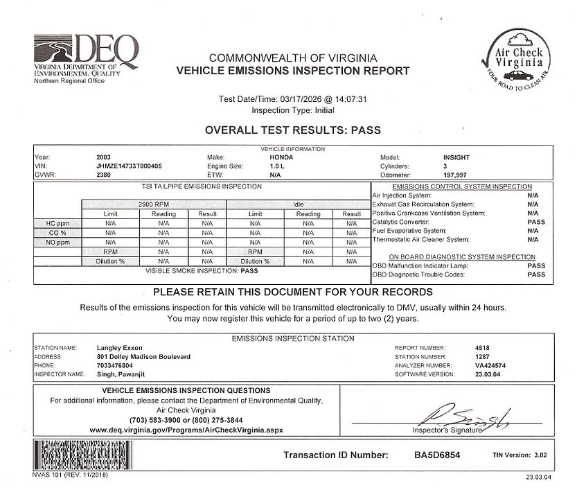 192Virginia emissions inspection