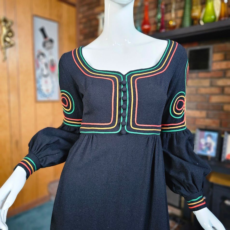 Vtg 60s Mod Youthquake British Invasion Bishop Sleeve Wool