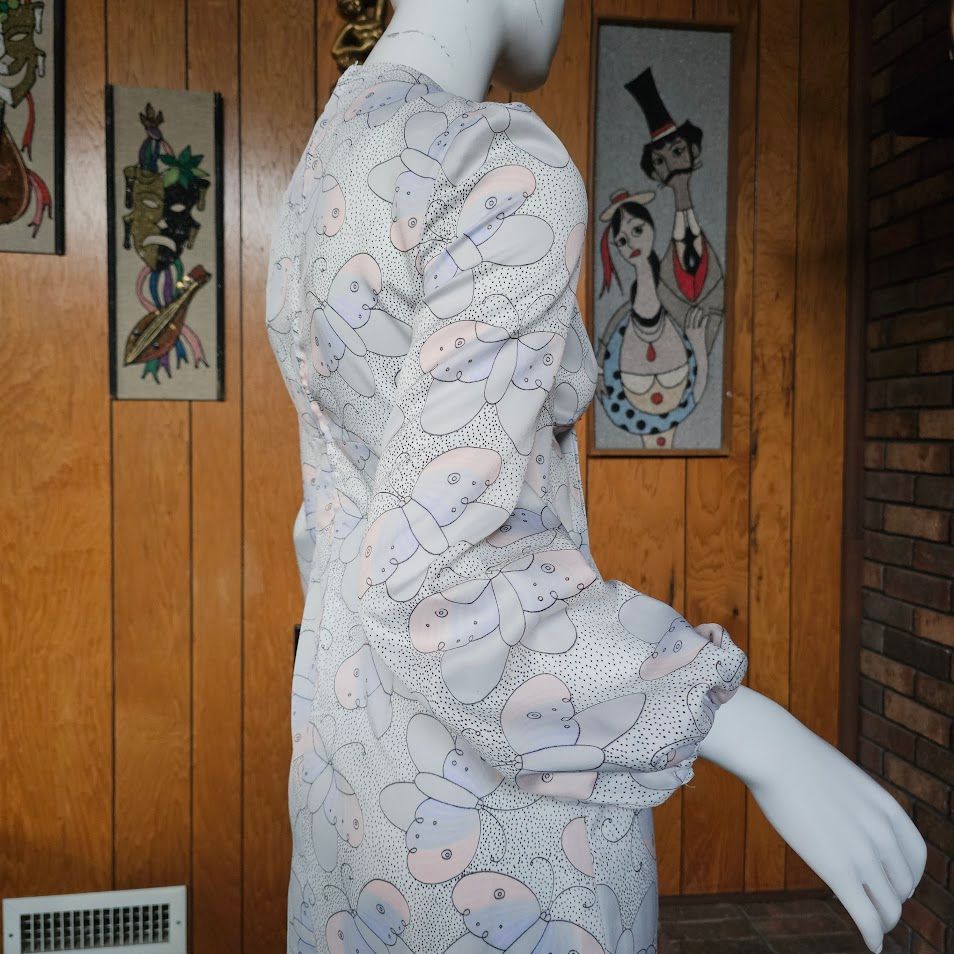 Vtg 60s Mod Butterfly Bishop Sleeve Micro Mini Youthquake Go