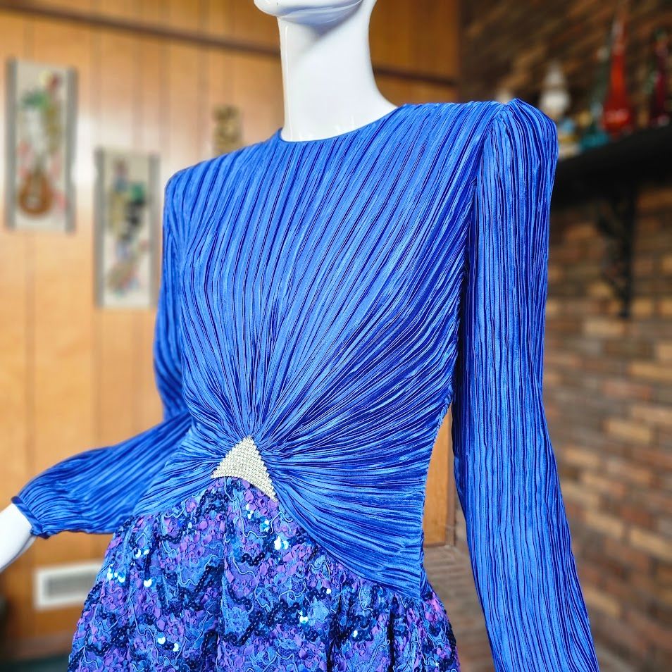 Vintage 80s Plisse Maximalist Violet Sequin Fortuny Pleat Formal Evening  Dress M | eBay