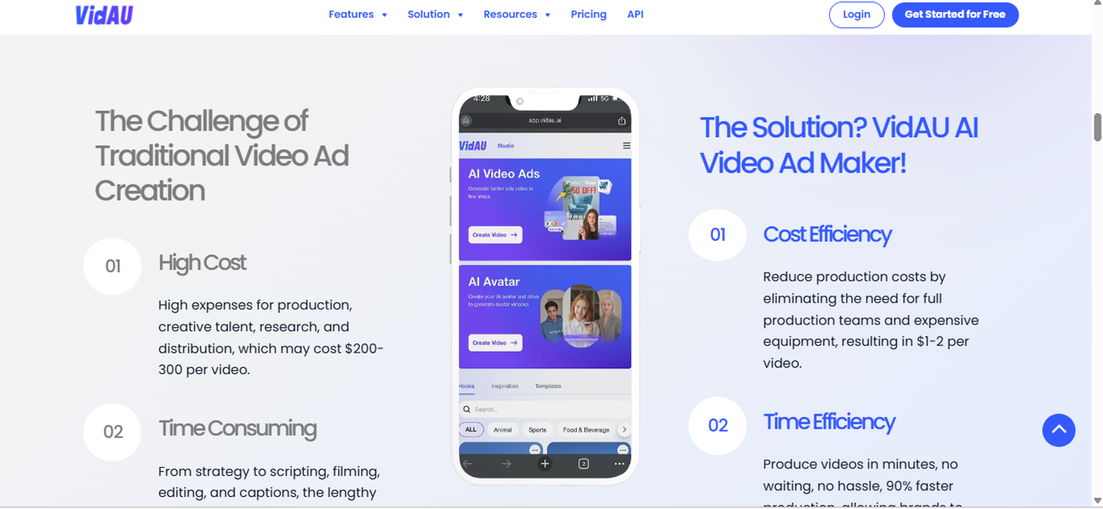 Screenshot from VidAU AI Solution Feature Page