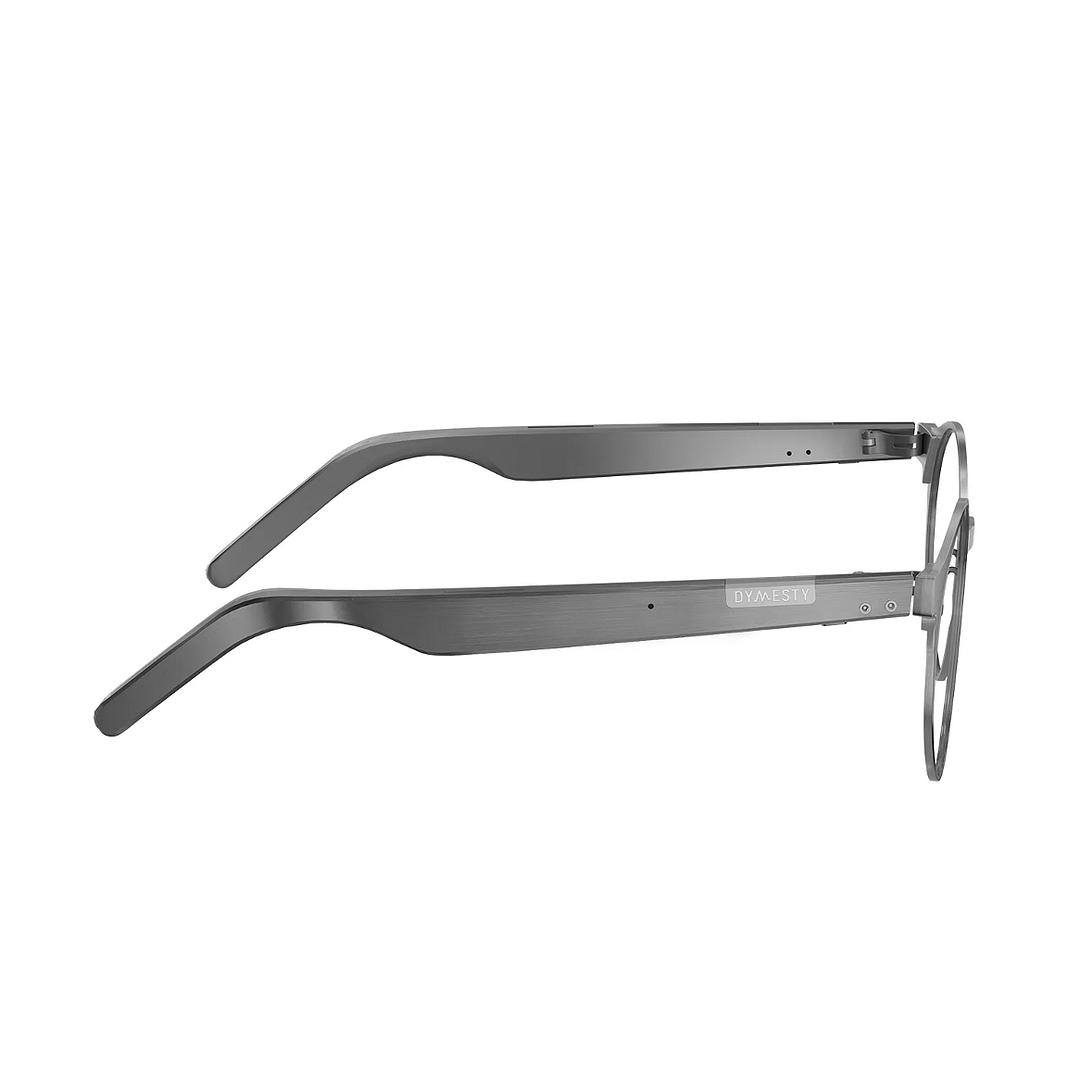 Dymesty titanium AI glasses side view highlighting the minimalist frame