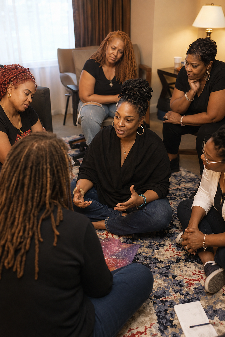 Dr. Anu leading an intimate group coaching and healing session