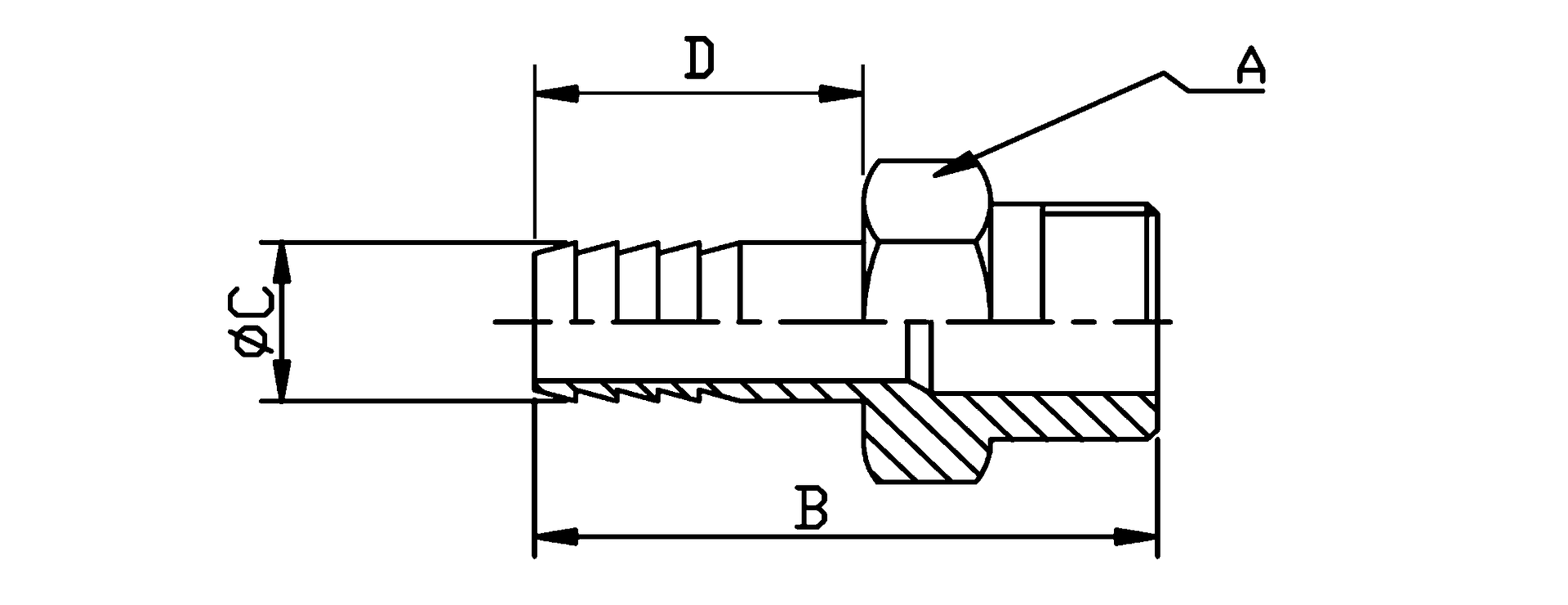 Technical Drawing for BSPT Hosetail Dimensions