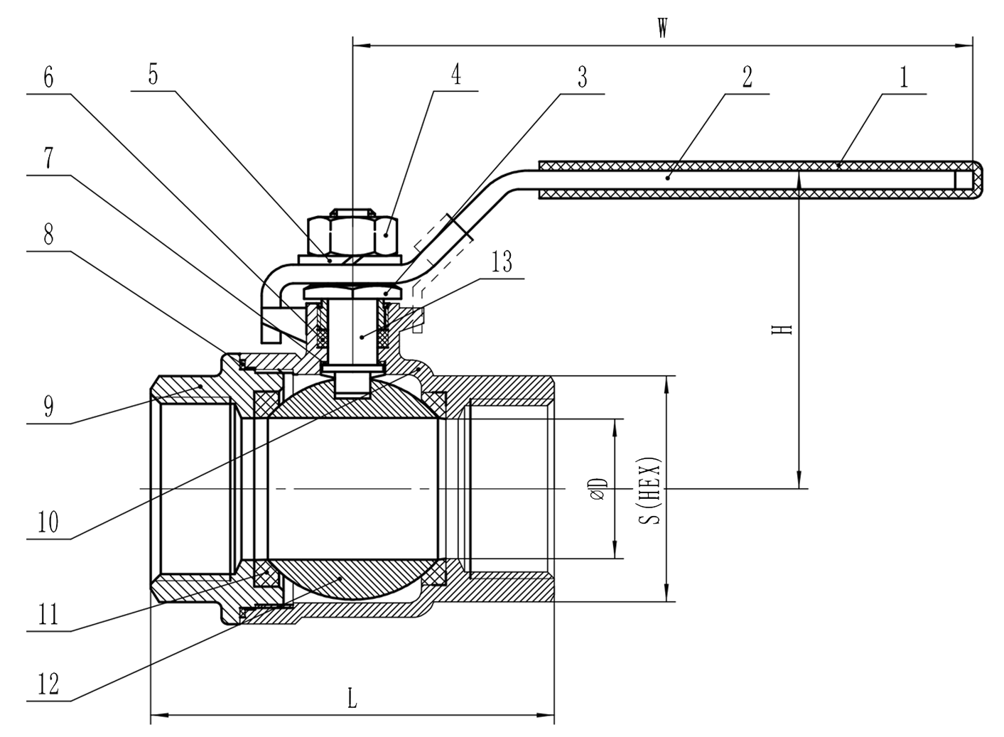 Technical Drawing of 316 Stainless Steel Ball Valve