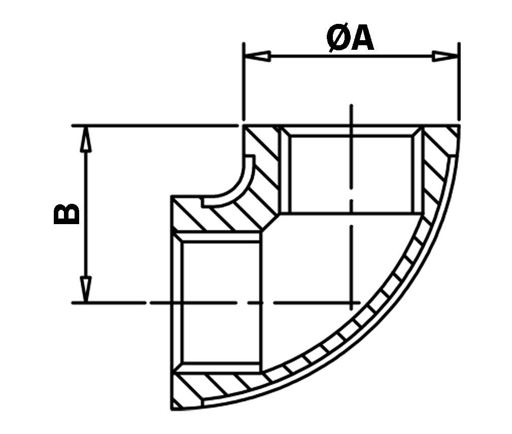 Technical Drawing for BSPP Female Elbow Dimensions A & B