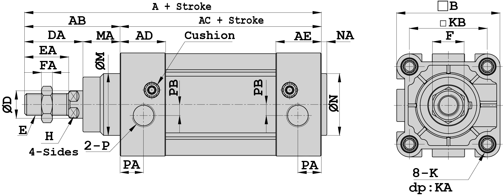 Dimensions Diagram VDMA Cylinder
