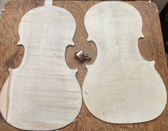 back and front plates for a 5-string viola handmade in Oregon by Artisanal Luthier, Chet Bishop