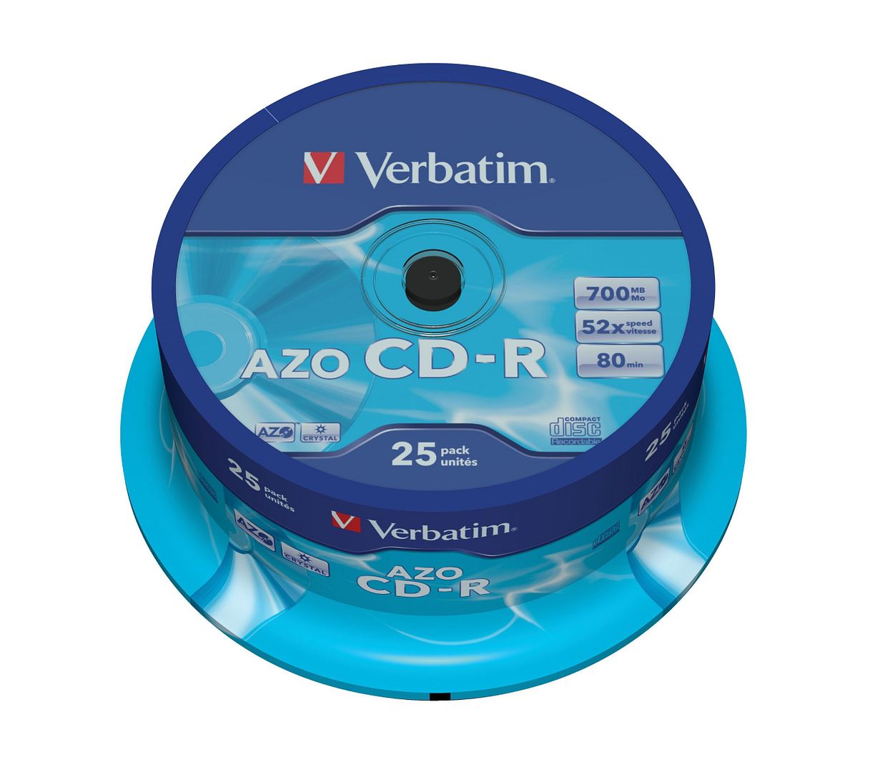 25 Genuine Verbatim AZO Blank CD CD-R 52x 700MB 80 mins Discs