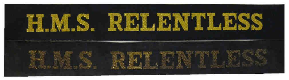 British ww2 Royal Navy Tallies - HMS Relentless