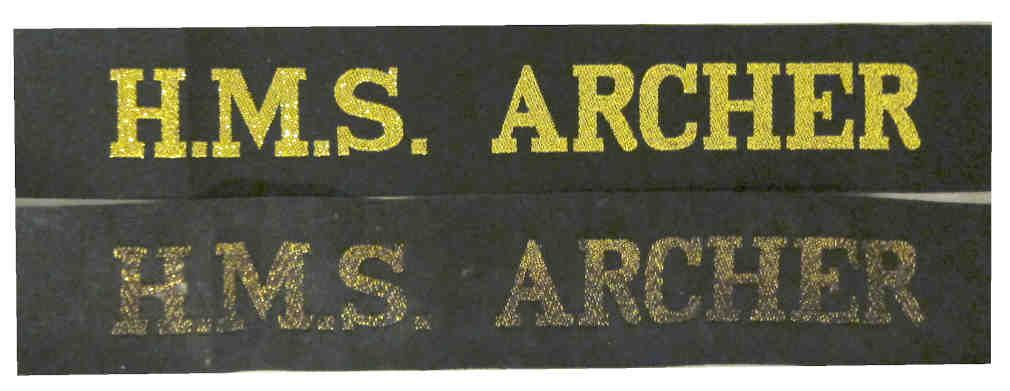 British ww2 Royal Navy Tallies - HMS Archer