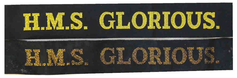 British ww2 Royal Navy Tallies - HMS Glorious