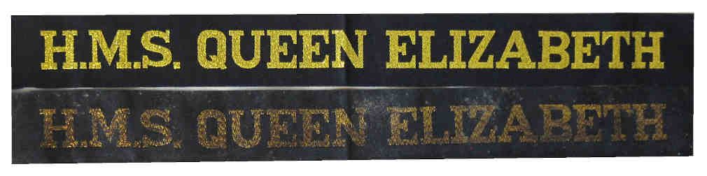 British ww2 Royal Navy Tallies - HMS Queen Elizabeth