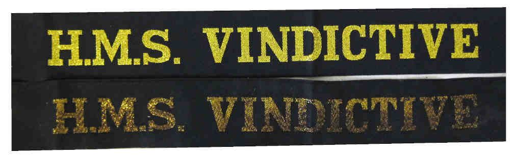 British ww2 Royal Navy Tallies - HMS Vindictive