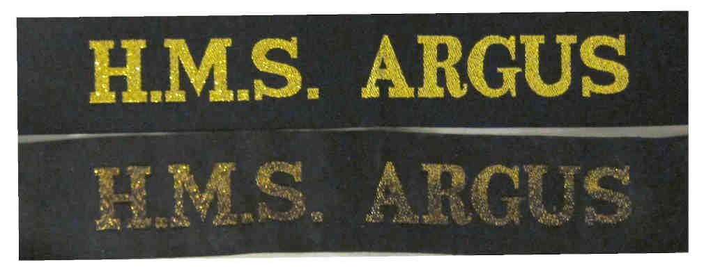 British ww2 Royal Navy Tallies - HMS Argus
