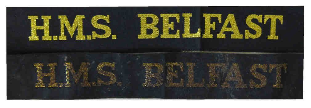 British ww2 Royal Navy Tallies - HMS Belfast