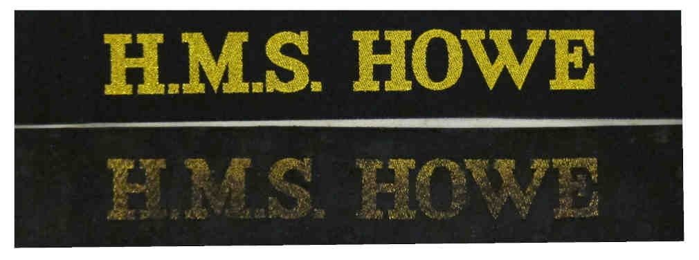 British ww2 Royal Navy Tallies - HMS Howe