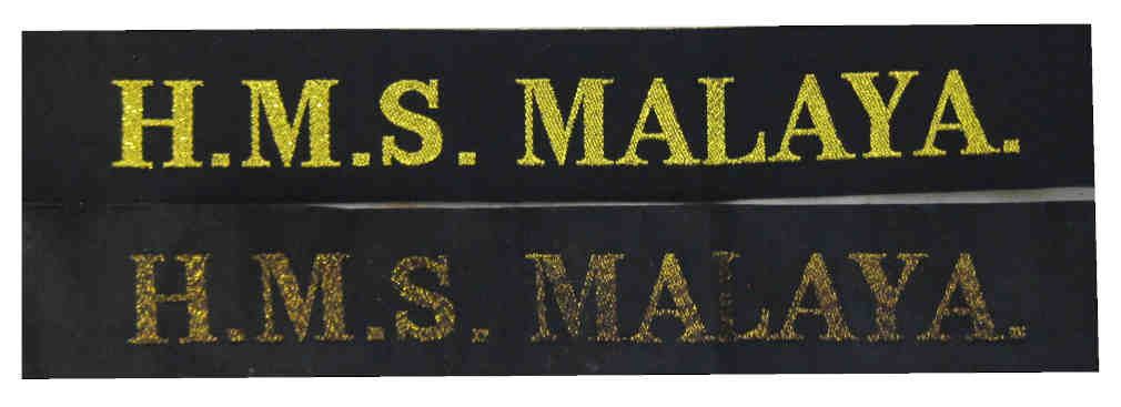 British ww2 Royal Navy Tallies - HMS Malaya