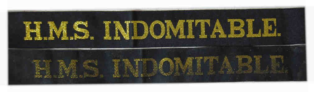 British ww2 Royal Navy Tallies - HMS Indomitable