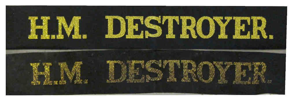 British ww2 Royal Navy Tallies - HM Destroyer
