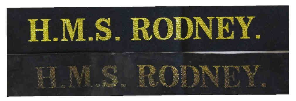 British ww2 Royal Navy Tallies - HMS Rodney