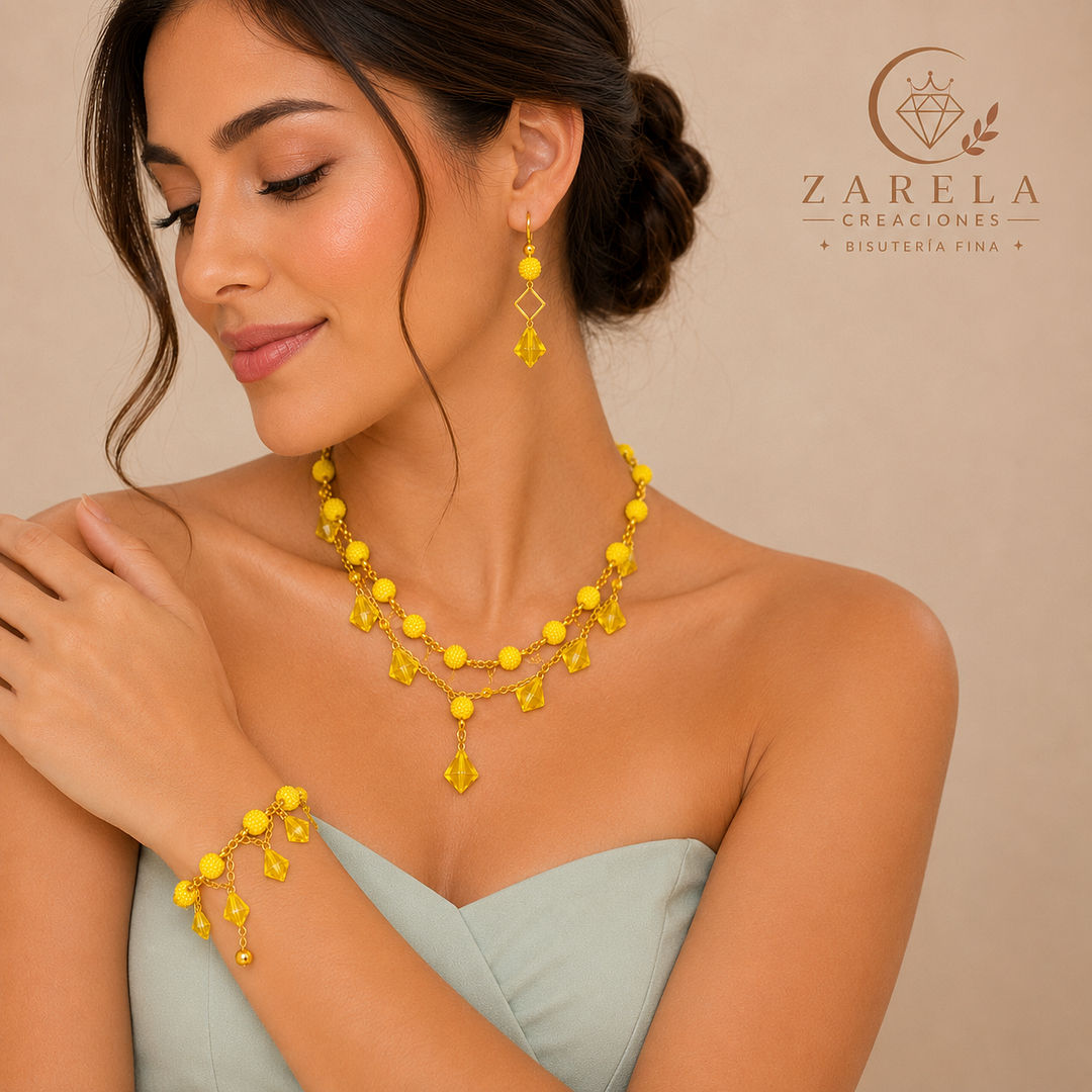 Juego Yellow Spring de bisutería fina artesanal Zarela Creaciones