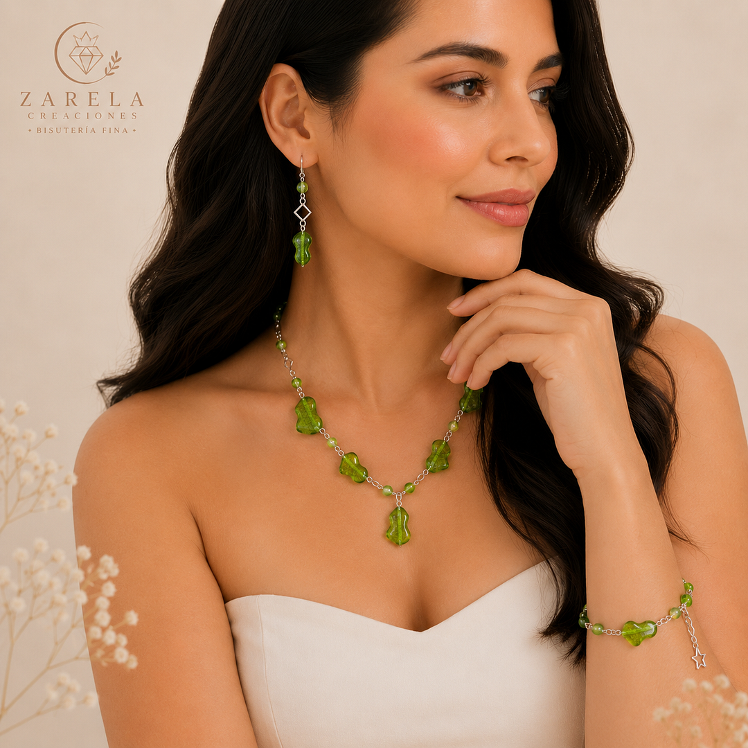 Juego Green Summer de bisutería fina artesanal Zarela Creaciones