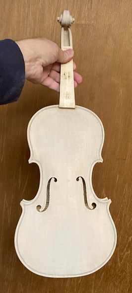 Handmade 5-string fiddle with mineral ground, handcrafted in Oregon by Artisanal Luthier, Chet Bishop
