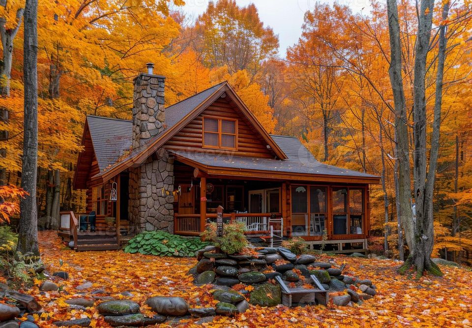 a-log-cabin-surrounded-by-fall-foliage-photo